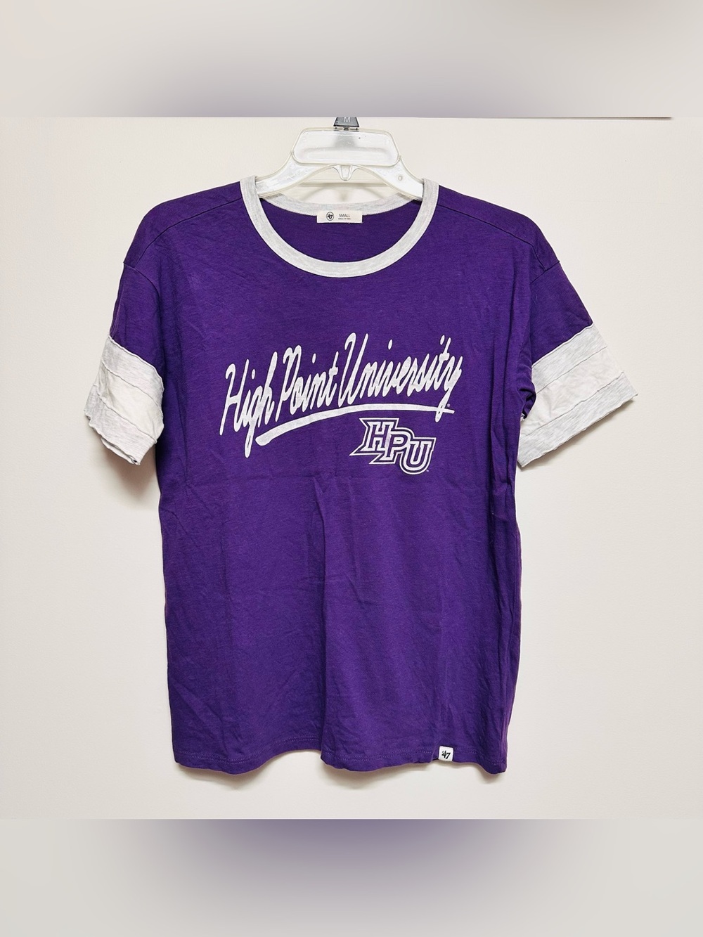 High Point University t-shirt with white Ringer Trim contrasting sleeves